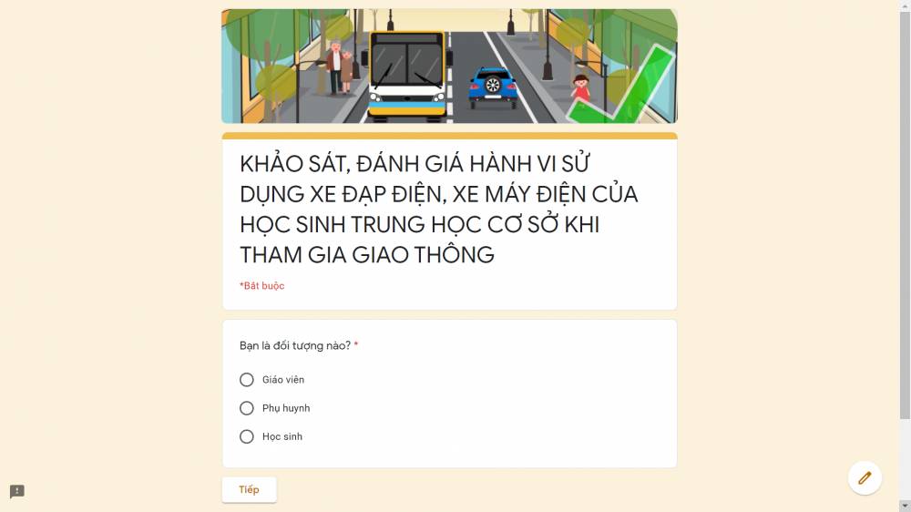 FORM KHÁT SÁT ĐIỀU KHIỂN XE ĐẠP ĐIỆN, XE MÁY ĐIỆN HỌC SINH THCS